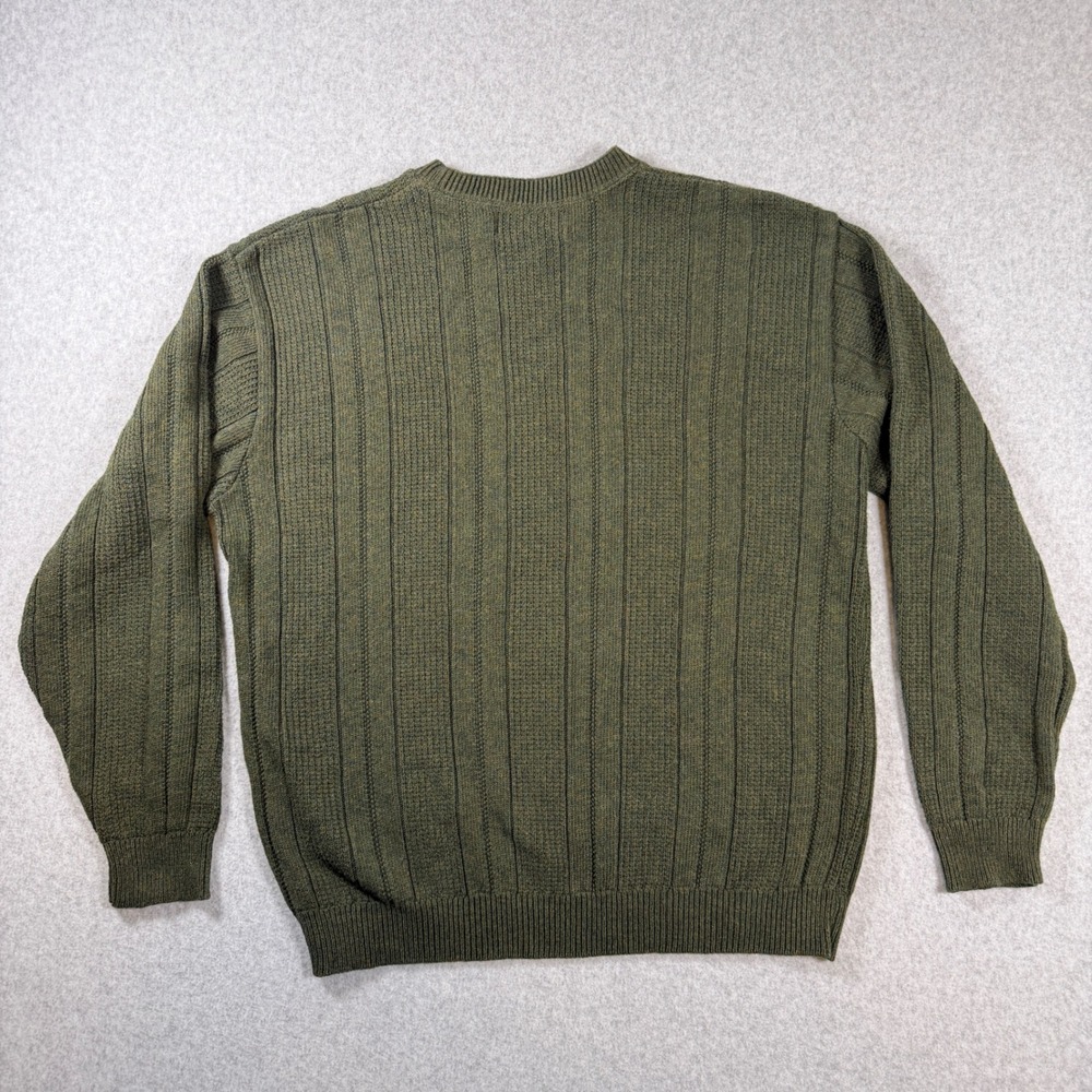 Vintage Bill Blass Mens XL Ribbed Knit Crewneck Sweater Olive Green Grandpa 90s - Picture 2 of 7